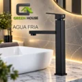 Griferia De Lavatorio Agua Fria Pico Largo 30cm Negro Mate
