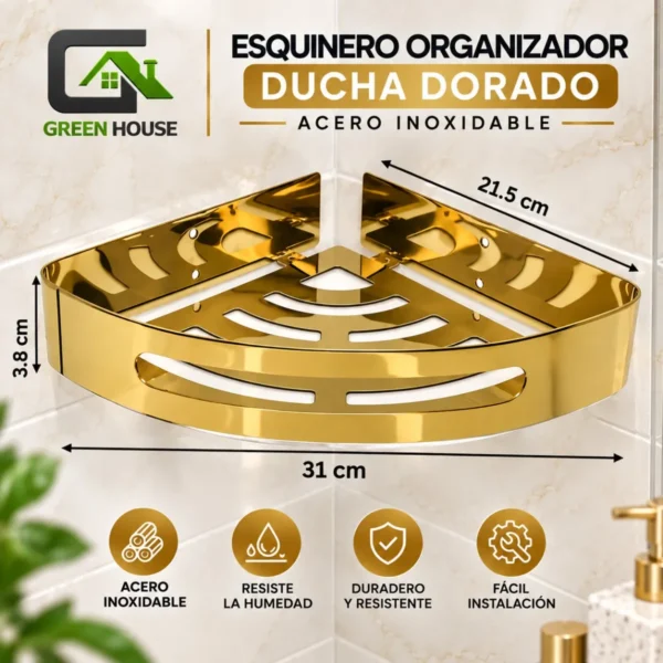 Esquinero Organizador Ducha Dorado Acero Inoxidable
