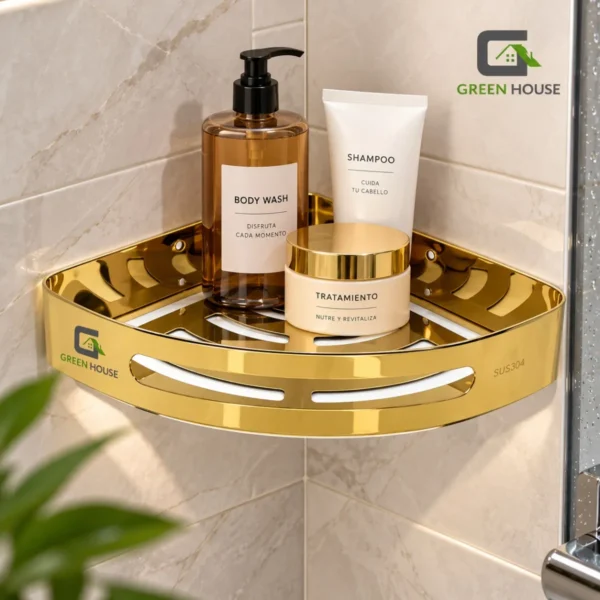 Esquinero Organizador Ducha Dorado Acero Inoxidable