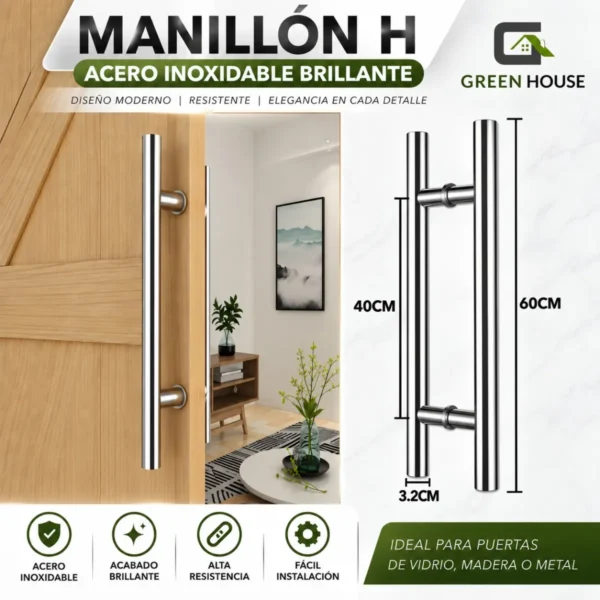 Manillon Acero Inoxidable Tipo H - Doble 60cm Brillante