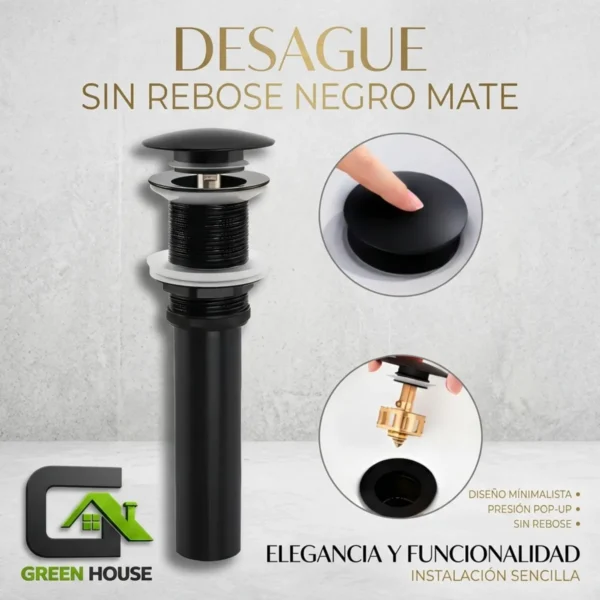 Desague De Ovalin Negro Automatico Push Button Sin Rebose