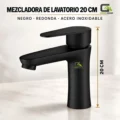 Mezcladora De Lavatorio 15cm Negro Redonda Acero Inoxidable