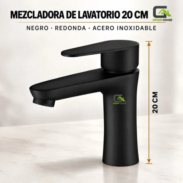 Mezcladora De Lavatorio 15cm Negro Redonda Acero Inoxidable