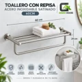 Elegante Toallero Con Repisa Satinado Acero Inoxidable 60cm