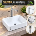 Combo De Lavatorio Griferia Agua Fria Caida Cascada + Desague Cromado