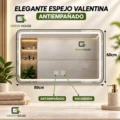 Elegante Espejo C- Valentina Antiempañado Marco Aluminio De 60x80 Cm