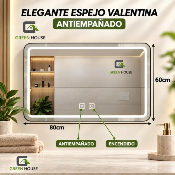 Elegante Espejo C- Valentina Antiempañado Marco Aluminio De 60x80 Cm
