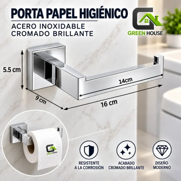 Porta Papel Higiénico Acero Inoxidable Cromado Brillante