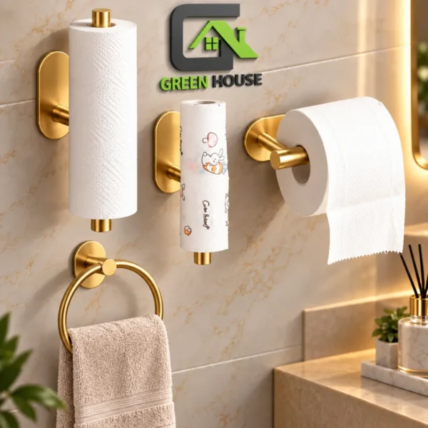 Porta Papel Toalla – Bolsa – Secador De Manos – Acero Inoxidable Dorado Satinado 32cm