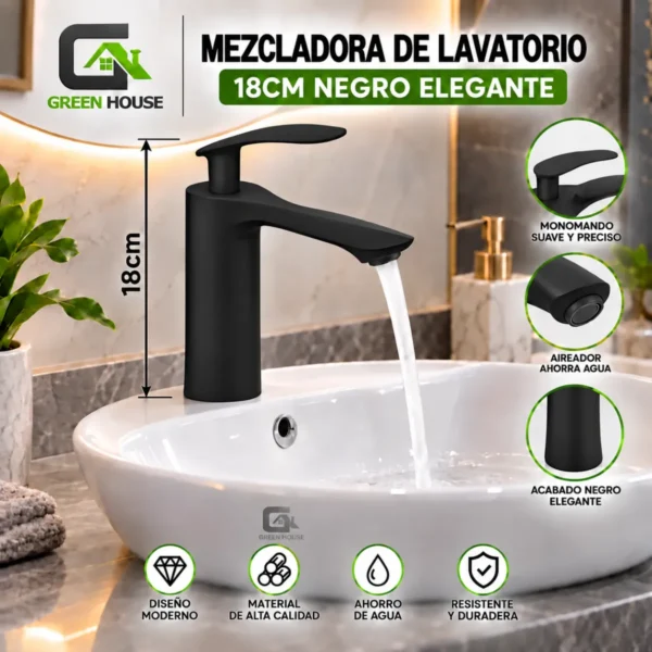 Mezcladora De Lavatorio 20cm Negro Mate Elegante