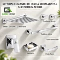 Kit Monocomando De Ducha 12 Pulgadas Acero Cromado + Accesorios Acero