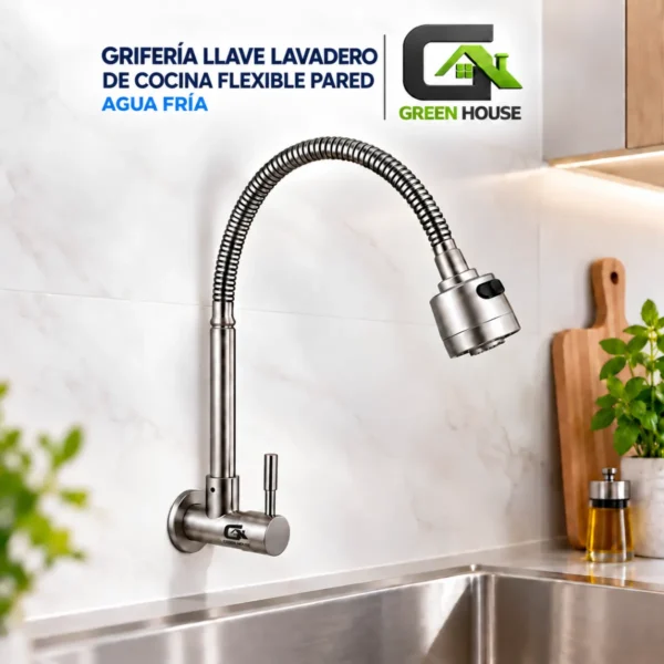Griferia Llave Lavadero De Cocina Flexible Pared Agua Fria