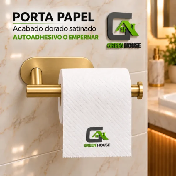 Porta Papel Higienico Autoadhesivo Dorado Satinado Acero Inoxidable 16cm