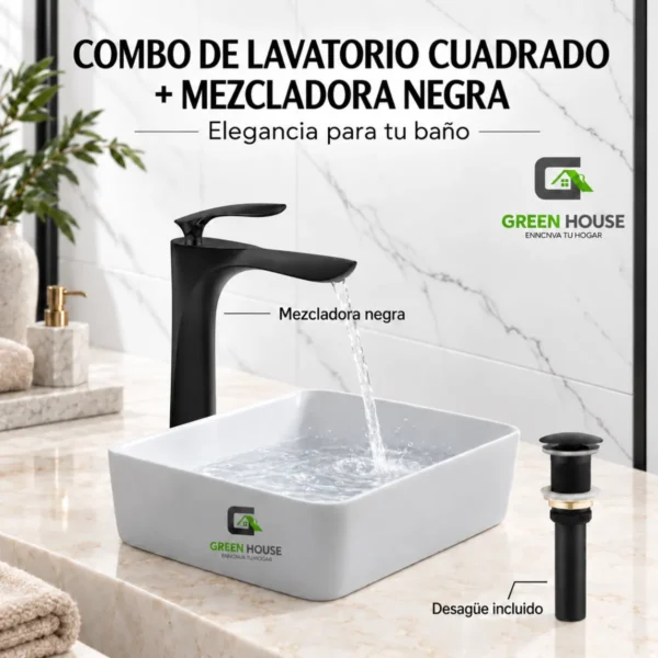 Combo Lavatorio Retangular+Mezcladora Mod. Allegra Pico Largo