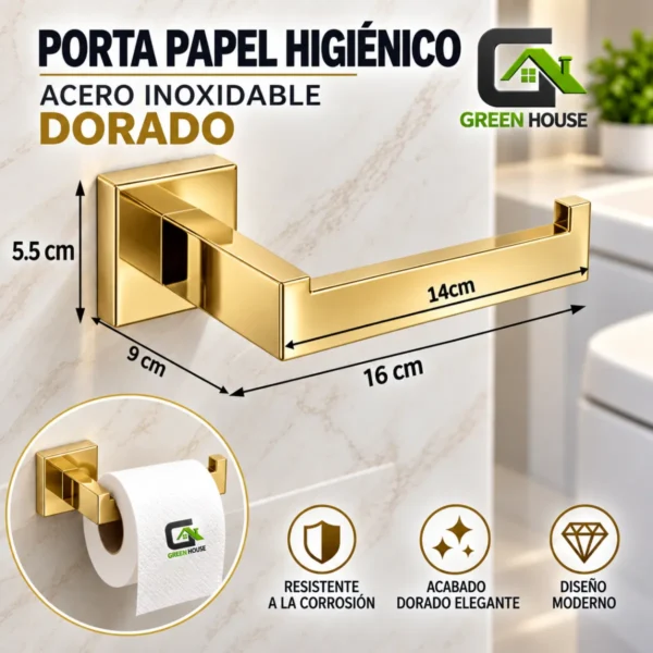 Porta Papel Higiénico Acero Inoxidable  Dorado Satinado