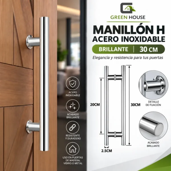 Manija - Manillon Acero Inoxidable Mod H - Doble 30cm Brillante