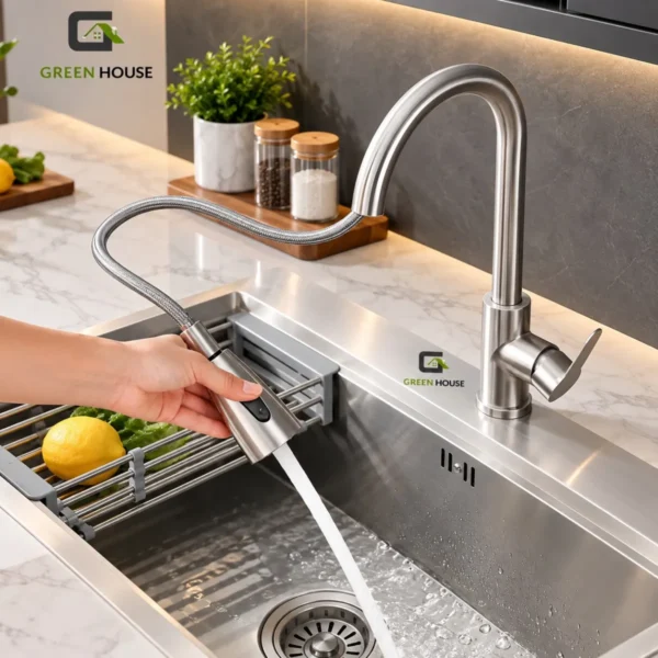 Griferia De Cocina Extraible Acero Inoxidable Satinado Solo Agua Fria
