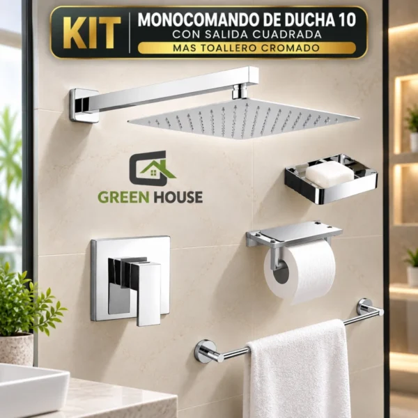 Kit Monocomando De Ducha 10 Con Salida Cuadrada Mas Toallero Cromado