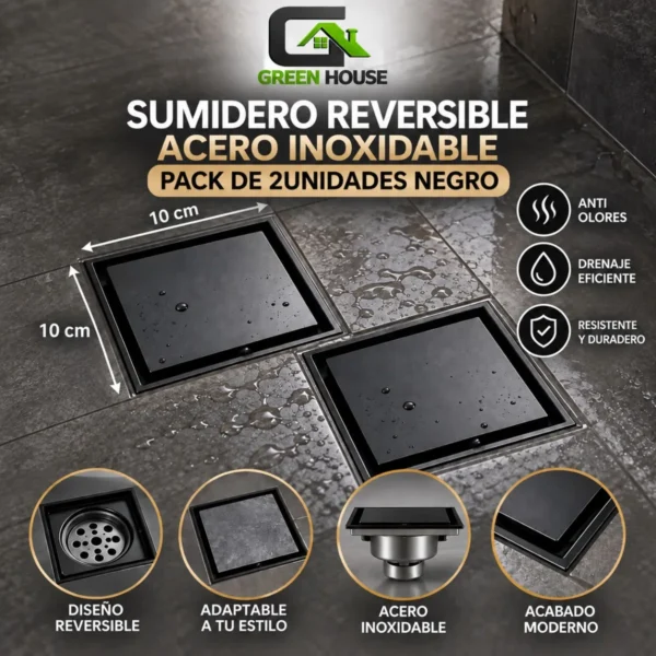 Sumidero Reversible Acero Inoxidable De 10cm Negro Pack De 2 Unidades