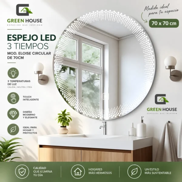 Espejo  Led 3 Tiempos Mod. Eloise  Circular De 70cm
