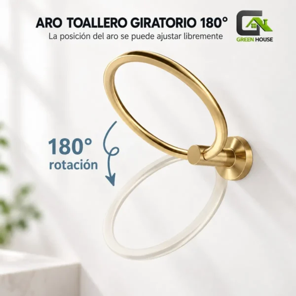 Toallero De Mano De Anillo Dorado Satinado Acero Inoxidable