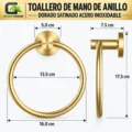 Toallero De Mano De Anillo Dorado Satinado Acero Inoxidable