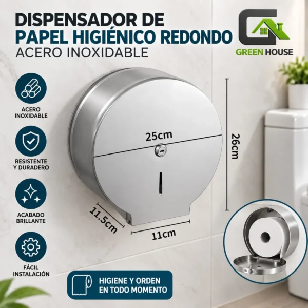 Dispensador de Papel Higiénico redondo Acero Inoxidable