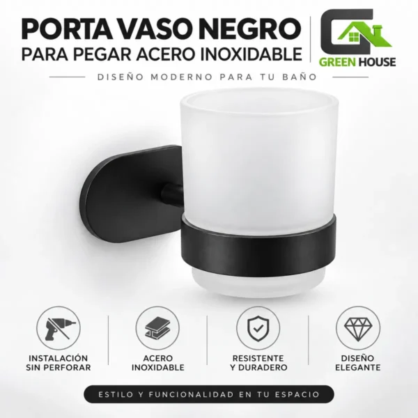 Porta Vaso Acero Inoxidable Negro Para Pegar