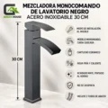 Mezcladora Monocomando De Lavatorio Negro Acero Inoxidable 30CM M8778