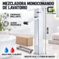 Mezcladora Monocomando De Lavatorio Brillante Cromado 30 Cm Acero Inoxidable