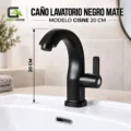 Caño Lavatorio Negro Mate Modelo Cisne 20cm Acero Inoxidable