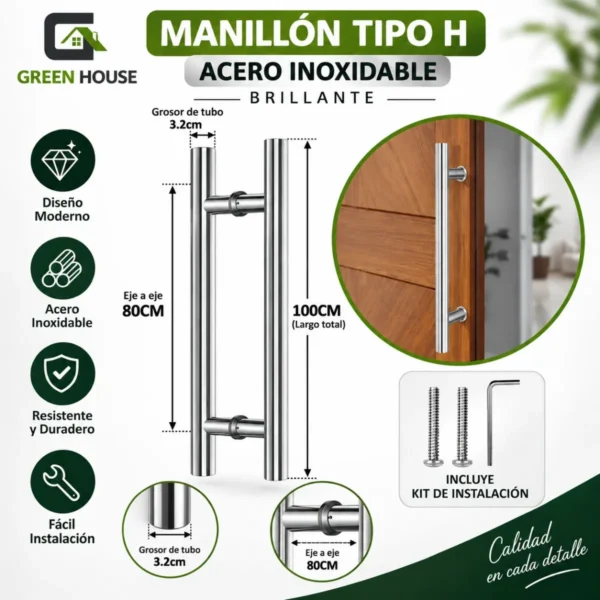 Manillon Acero Inoxidable Mod H - Doble 100cm Cromado Brillante
