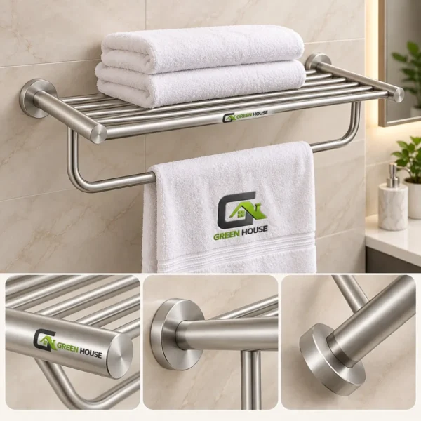 Elegante Toallero Con Repisa Satinado Acero Inoxidable 60cm