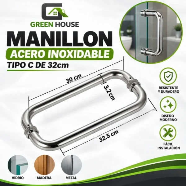 Manillon - Jalador - TIrador - Tipo C - Acero Inoxidable Brillante 32CM