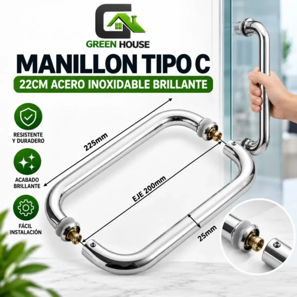 Manillon- Jalador - Tirador - Tipo C - Acero Inoxidable Brillante 22 CM