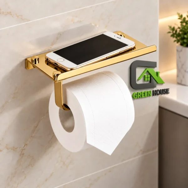 Portapapel Higienico Dorado Brillante Con Soporte Multiuso Acero Inoxidable