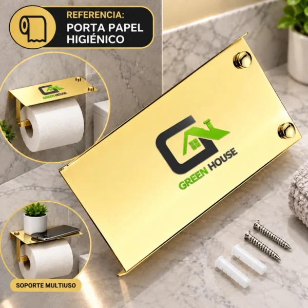 Portapapel Higienico Dorado Brillante Con Soporte Multiuso Acero Inoxidable