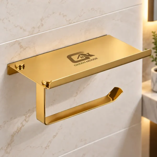 Portapapel Higienico Dorado Brillante Con Soporte Multiuso Acero Inoxidable