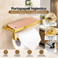 Portapapel Higienico Dorado Brillante Con Soporte Multiuso Acero Inoxidable