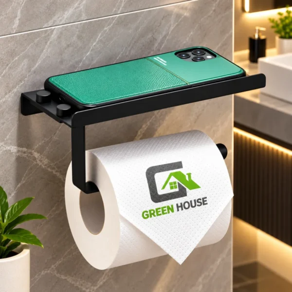 Portapapel Higienico Negro Con Soporte Multiuso Acero Inoxidable