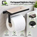 Portapapel Higienico Negro Con Soporte Multiuso Acero Inoxidable