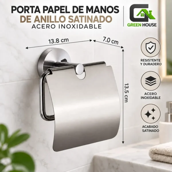 Porta Papel Higiénico Con Tapa  Satinado Acero Inoxidable