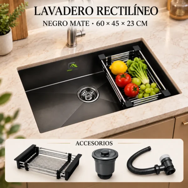 Lavadero Rectilineo Satinado 60x45x23cm Acero Inoxidable