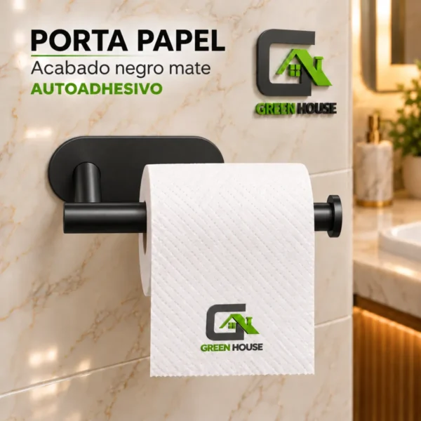Porta Papel Higienico Autohadesivo Negro Mate Acero Inoxidable