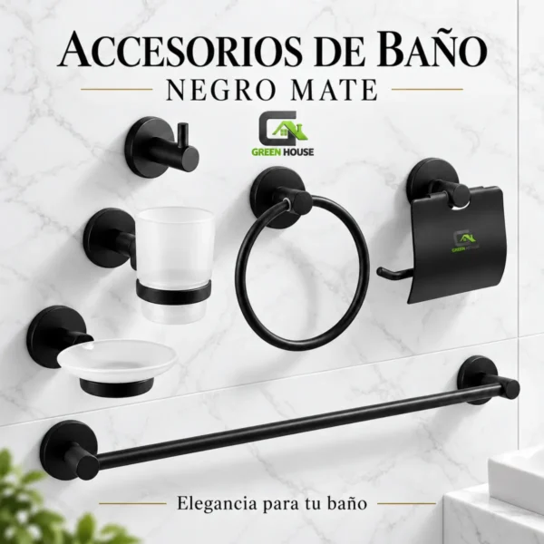 Kit 6 Piezas Toallero Acero Inoxidable SUS 304 Negro Mate
