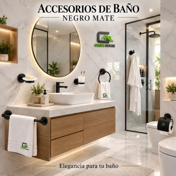 Kit 6 Piezas Toallero Acero Inoxidable SUS 304 Negro Mate