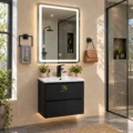 Combo Vanitorio Negro + Mezcladora Cascada Negro Mate + Espejo Led 3 Tiempos