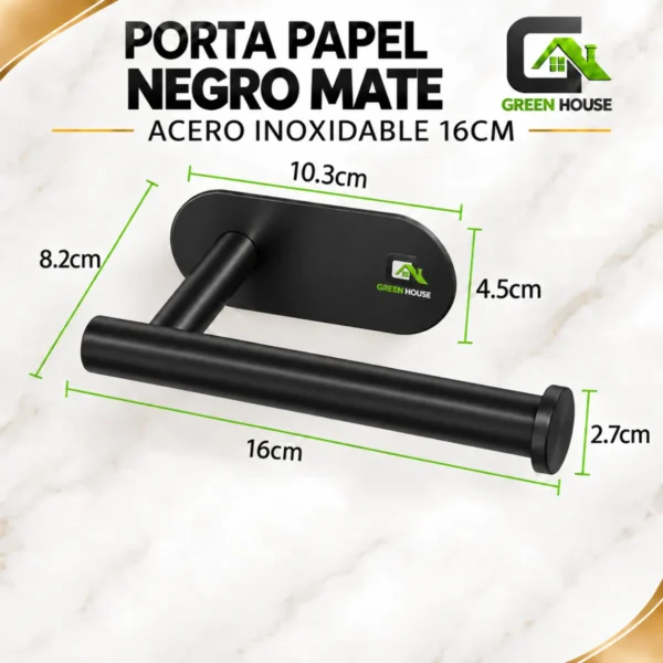 Porta Papel Higienico Autohadesivo Negro Mate Acero Inoxidable