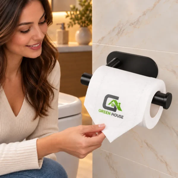 Porta Papel Higienico Autohadesivo Negro Mate Acero Inoxidable