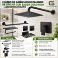 Combo De Baño Monocomando De Ducha Con Salida Cuadrada + Accesorios De Baño